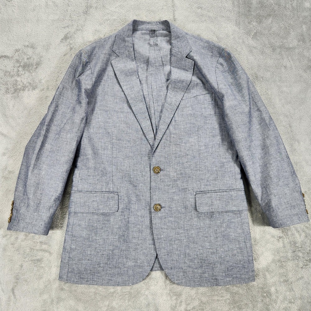 J Crew Ludlow Blazer Mens 40S Blue Cotton Linen Slim Fit Unstructured Two Button